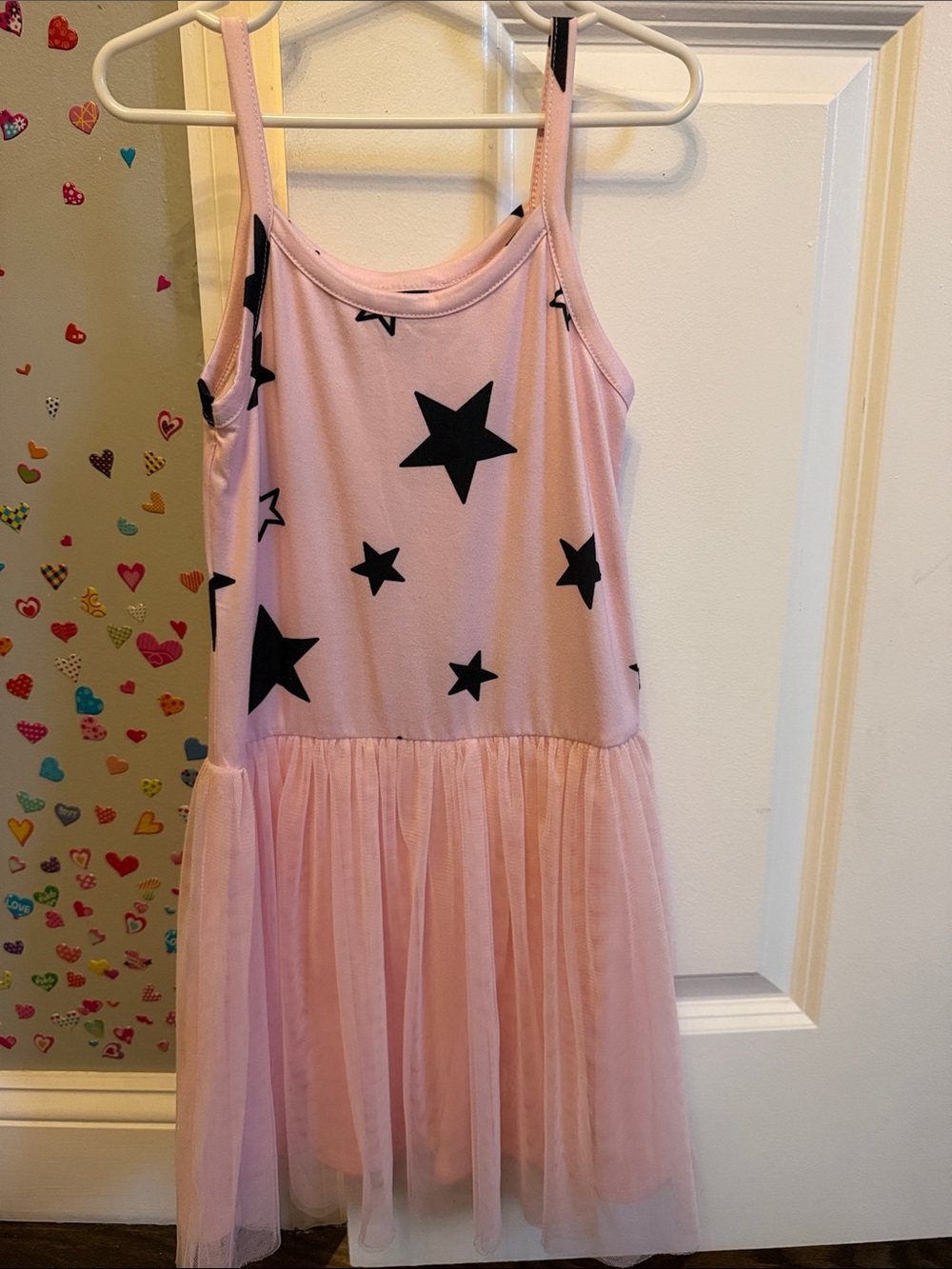 Girls' Pink Star Print Tulle Sundress